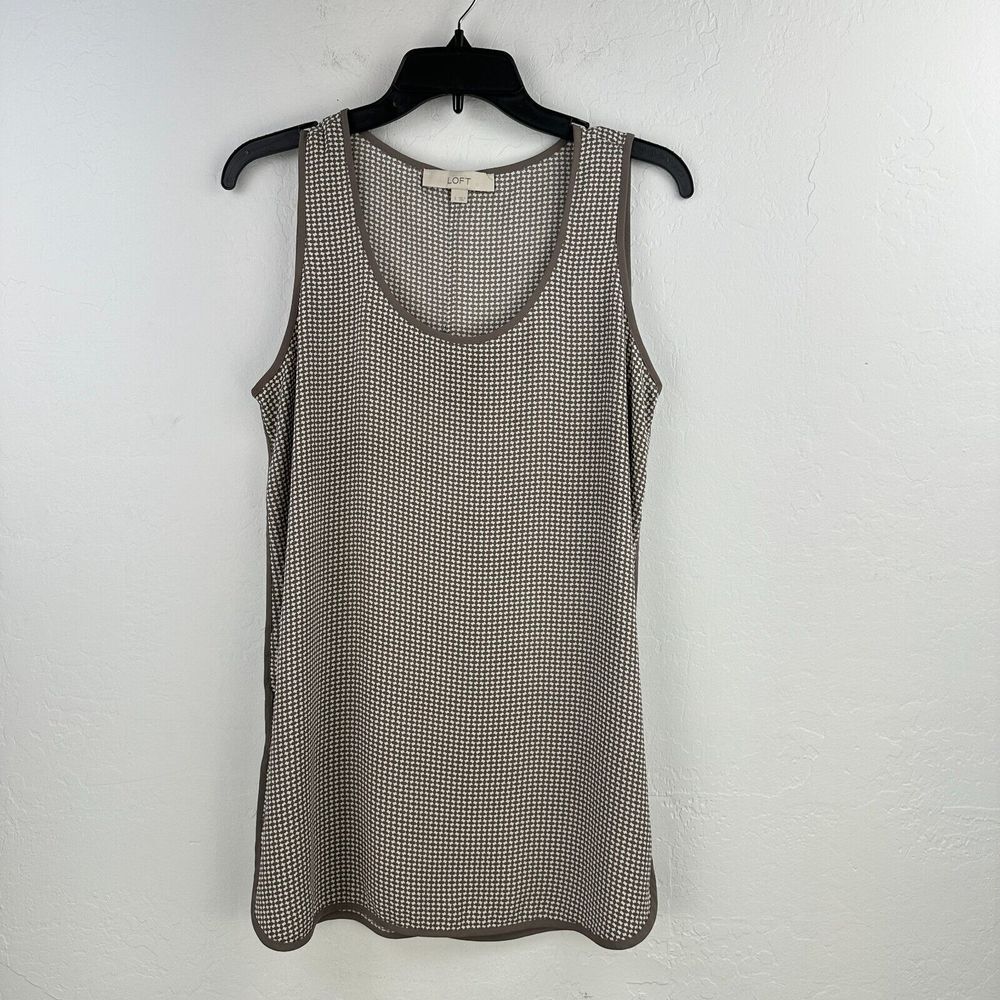 Ann Taylor Loft Sleeveless Top Womens S Cream Tan‎ Geometric Scoop Neck Flowy